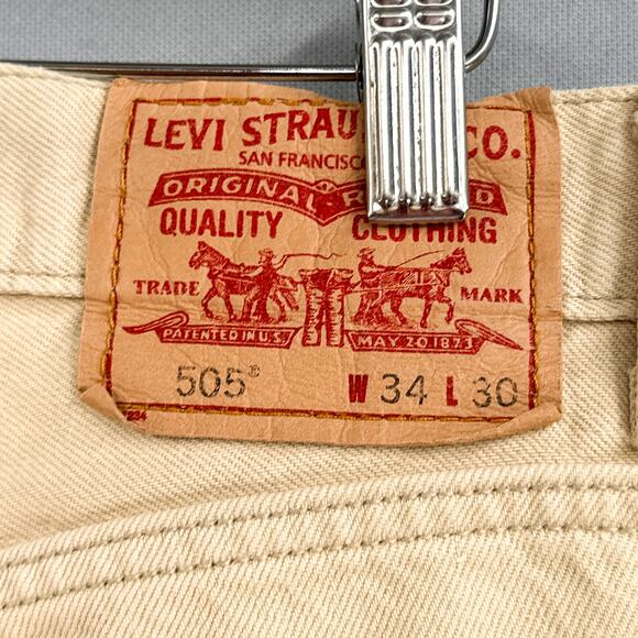 Levi's 505 Jeans Mens 34x26 Regular Fit Straight Tan Brown Red Tab Retro 90s Y2K - Picture 3 of 16